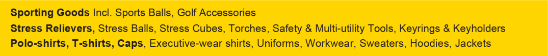 promotional sporting products, key rings, stress balls, tshirts and caps giveaways